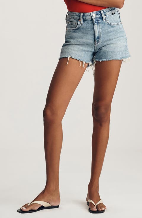 Rosie High Waist Denim Cutoff Shorts (Mid Brushed Classic)