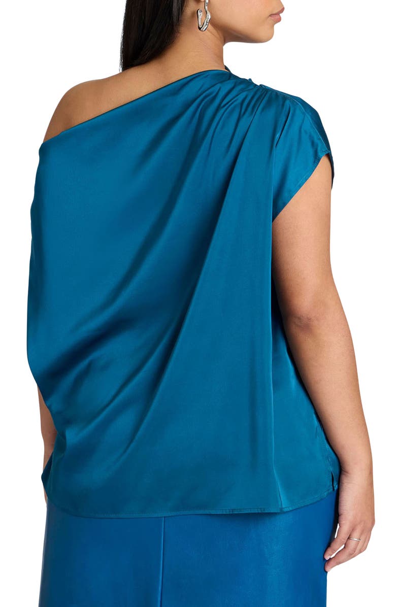 ELOQUII Draped One-Shoulder Satin Top, Alternate, color,