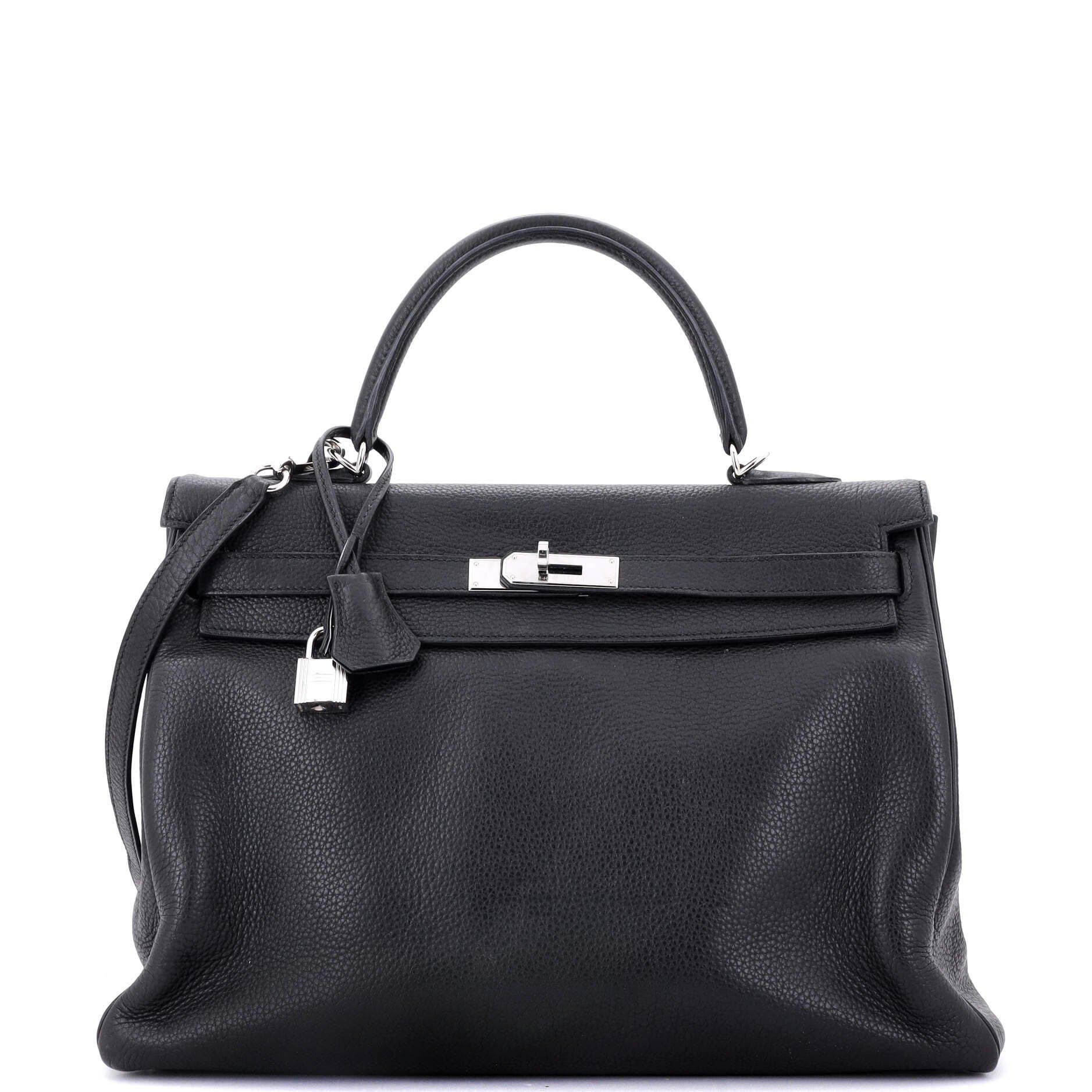 Pre-Owned Hermes Kelly Handbag Black Clemence with Palladium Hardware 35, Main, color, 