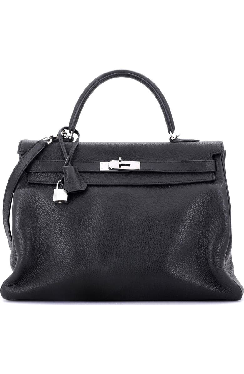 Pre-Owned Hermes Kelly Handbag Black Clemence with Palladium Hardware 35, Main, color, Noir