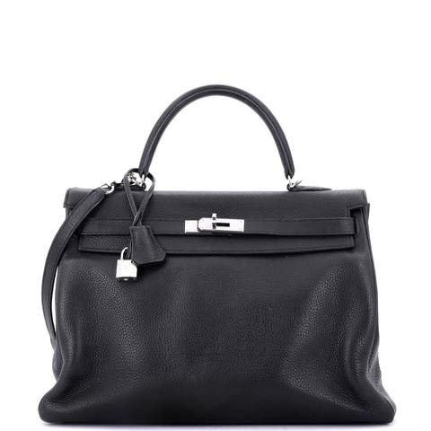 Kelly Handbag Black Clemence with Palladium Hardware 35