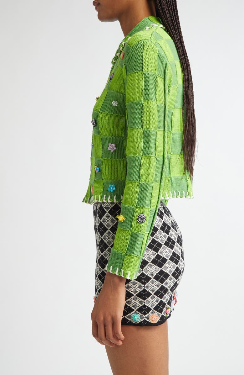 YanYan Floral Ribbon Checkerboard Shrunken Cardigan, Alternate, color,