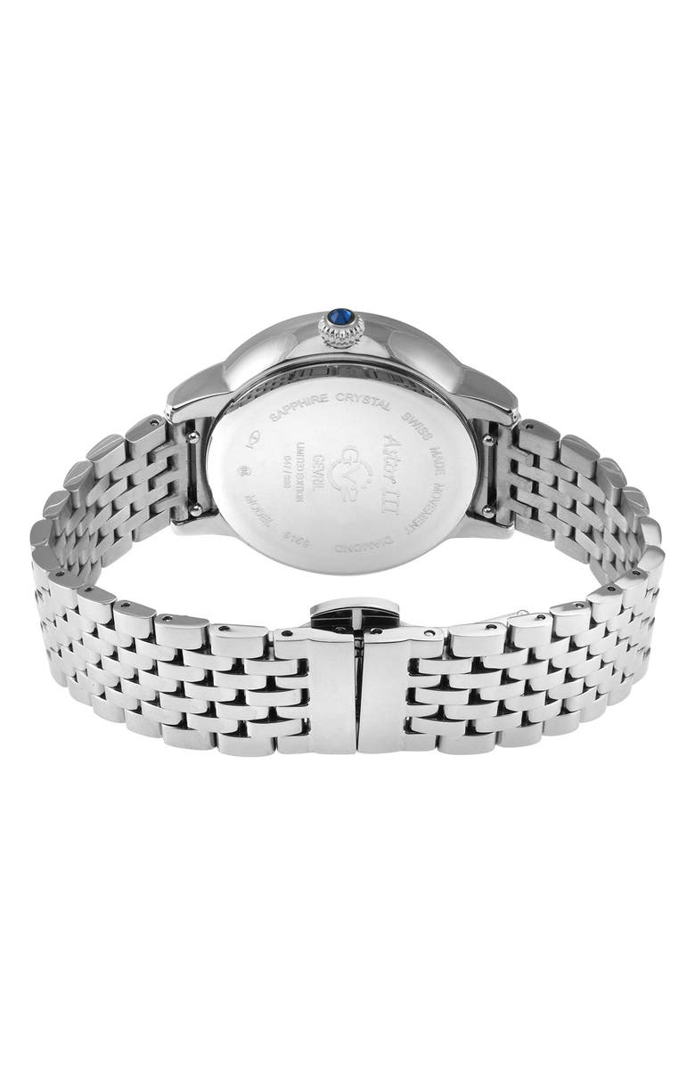 GV2 Astor III Diamond Swiss Bracelet Watch, 34mm - 0.06 ctw, Alternate, color, Silver