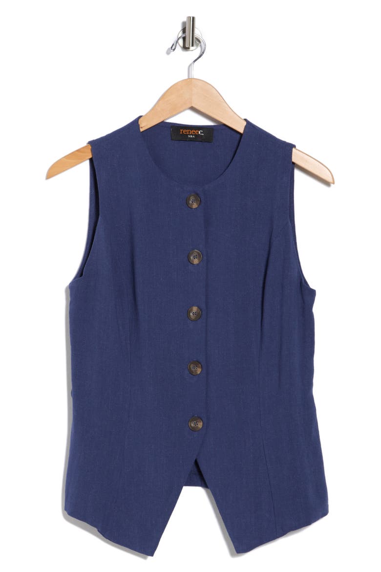 Button Front Vest, Alternate, color, NAVY