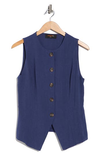 Renee C Button Front Vest In Blue