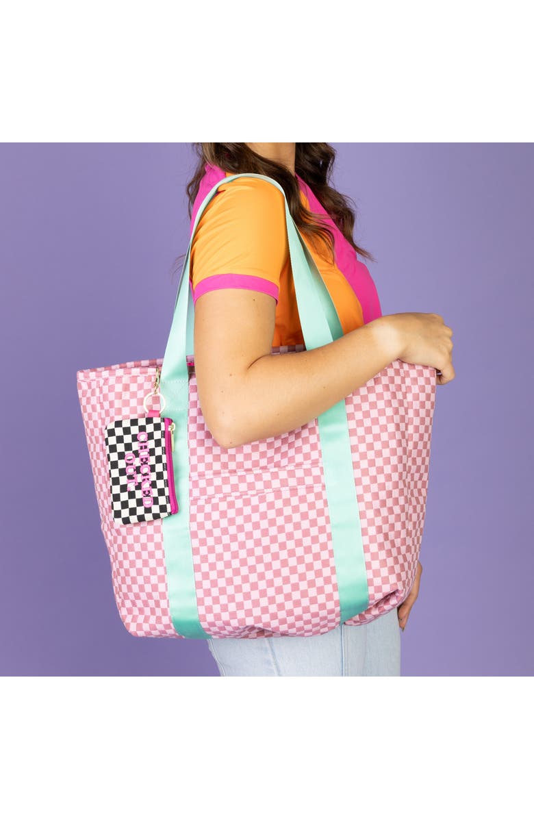 Totalee Gift Pink and Pink Checkered Tote Bag Polyester Pink, Alternate, color, Pink
