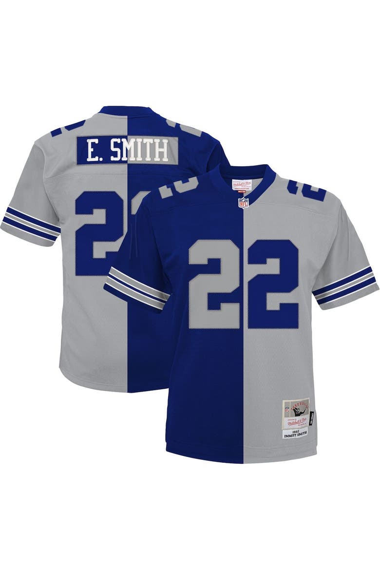 Men's Mitchell & Ness Emmitt Smith Navy/Silver Dallas Cowboys Big & Tall Split Legacy Retired Player Replica Jersey, Main, color, Navy