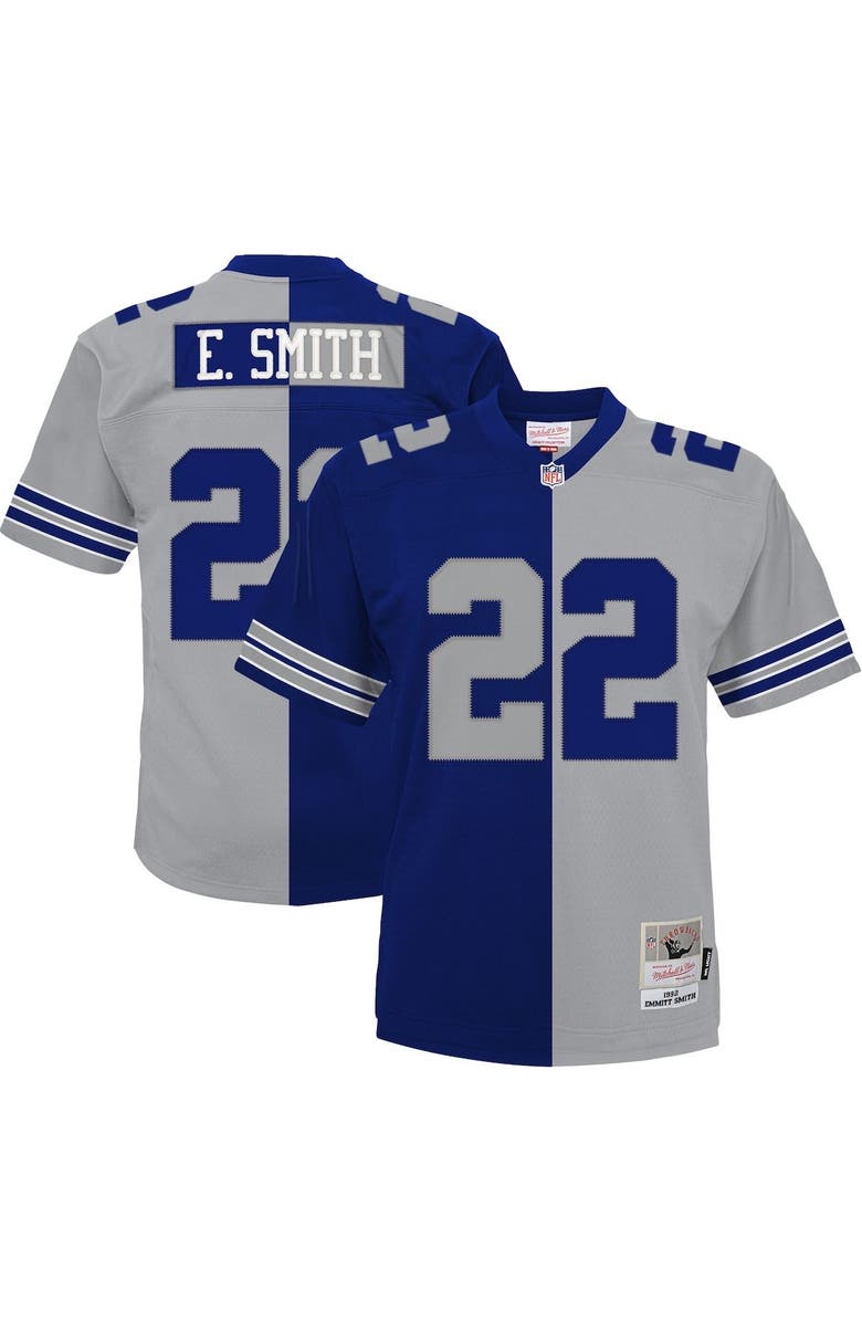 Mitchell & Ness Men's Mitchell & Ness Emmitt Smith Navy/Silver Dallas Cowboys Big & Tall Split Legacy Retired Player Replica Jersey, Main, color, 