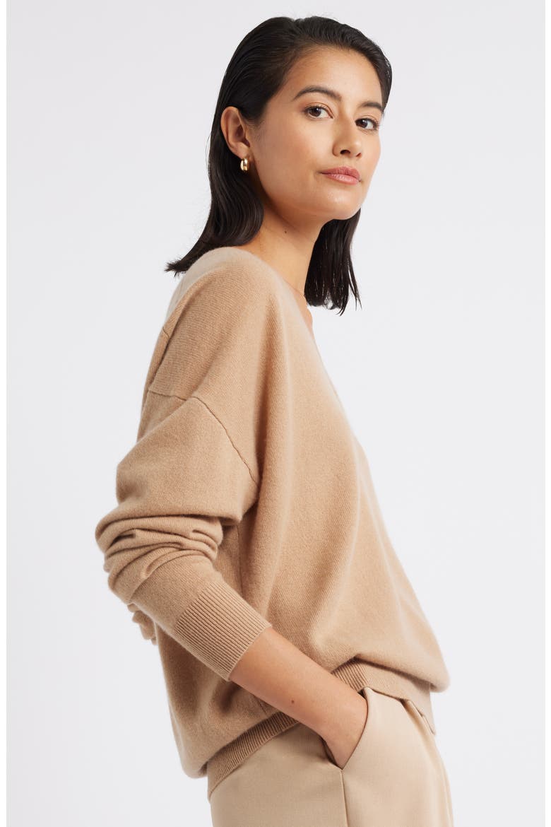 Cashmere V-Neck Sweater, Alternate, color, CAMEL