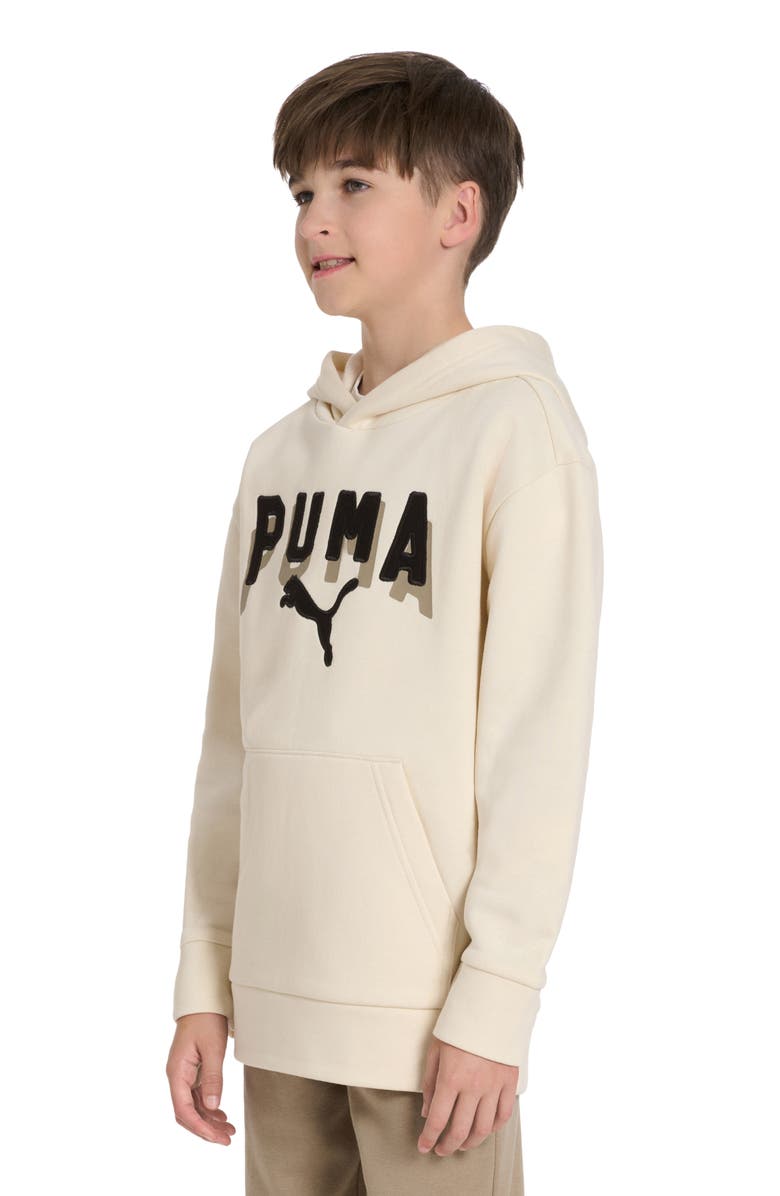 PUMA Kids' Class Pack Logo Appliqué Fleece Pullover Hoodie, Alternate, color, Tan Combo