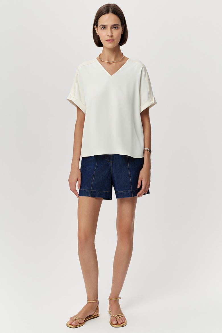 Alette V Neck Short Sleeve Blouse, Alternate, color, Ecru