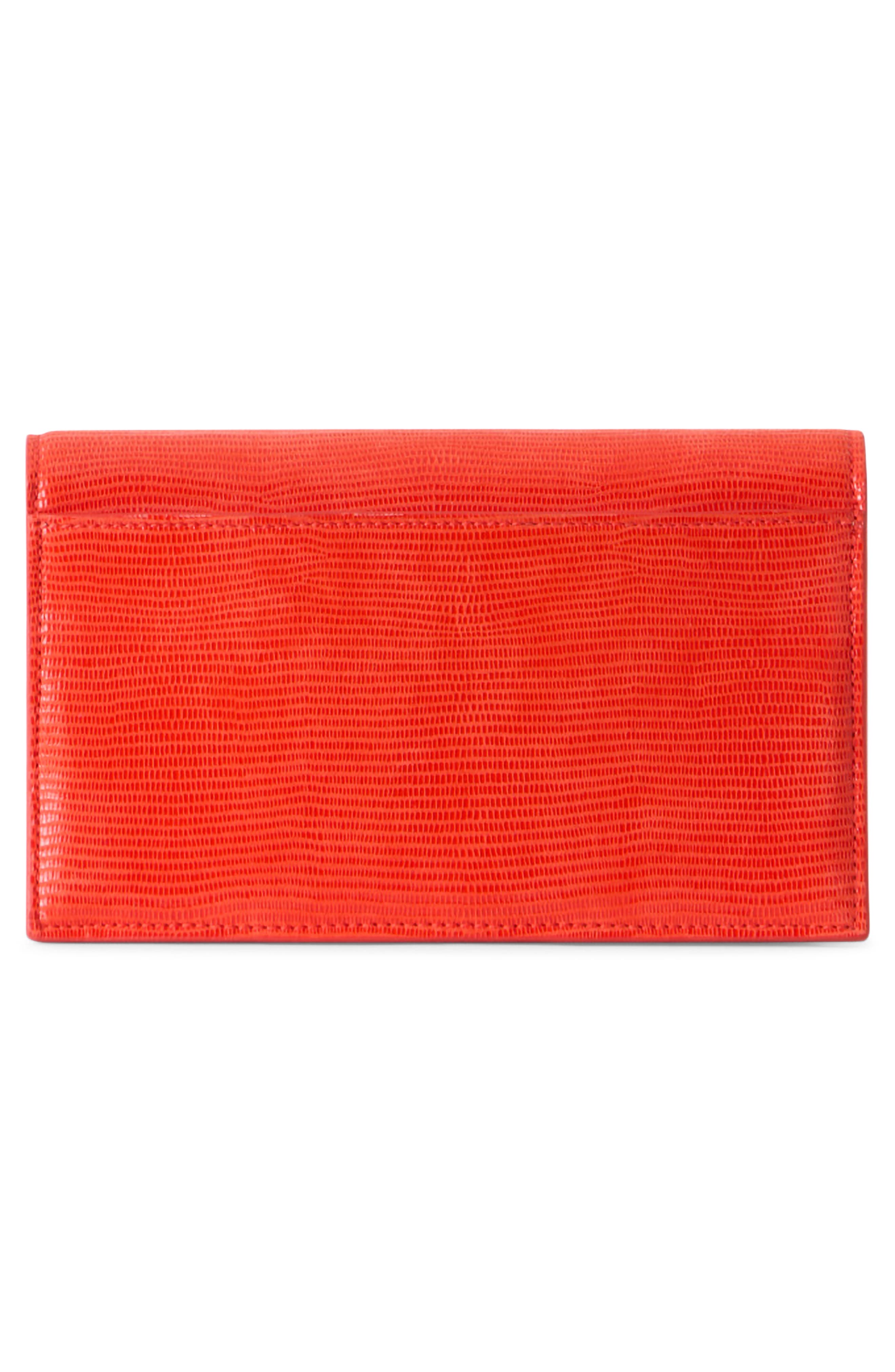 Anouk Lizard Embossed Leather Envelope Wallet on a Chain, Alternate, color, TANGERINE