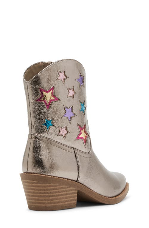 Steve Madden Kids' Mirey Metallic Star Cowboy Boot In Pewter Metallic