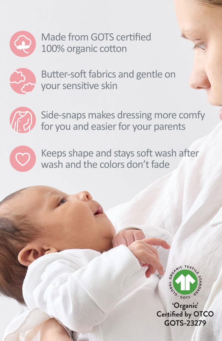 BUTTERBLU Sterling Side Snap Organic Cotton Assorted 3-Pack Bodysuits, Alternate, color, Floral Fields Check