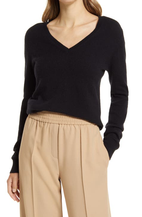 Ladies black v neck sweater best sale