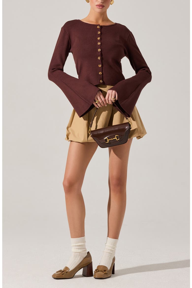 Nylah Flare Sleeve Cardigan, Alternate, color, BROWN