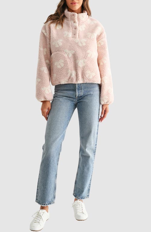 Lush Bow High Pile Fleece Pullover In Pink