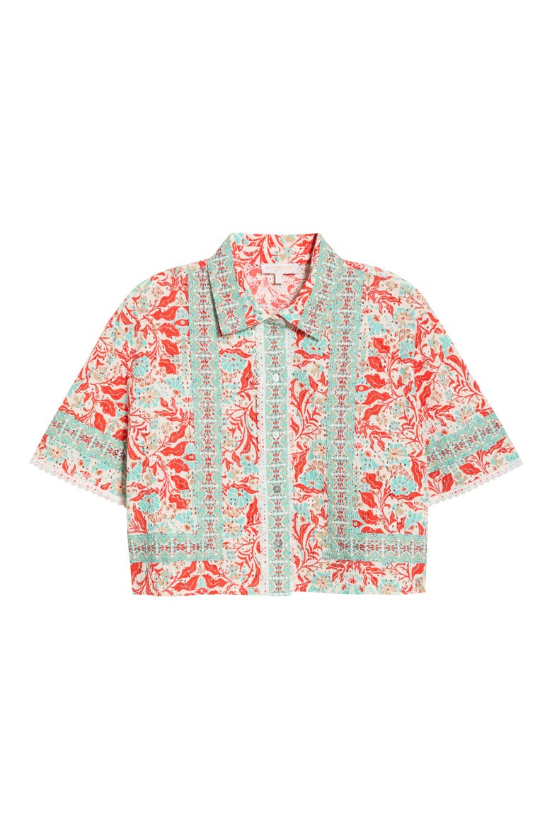 Lorna Crop Cover-Up Shirt, Alternate, color, FLAME COMBO