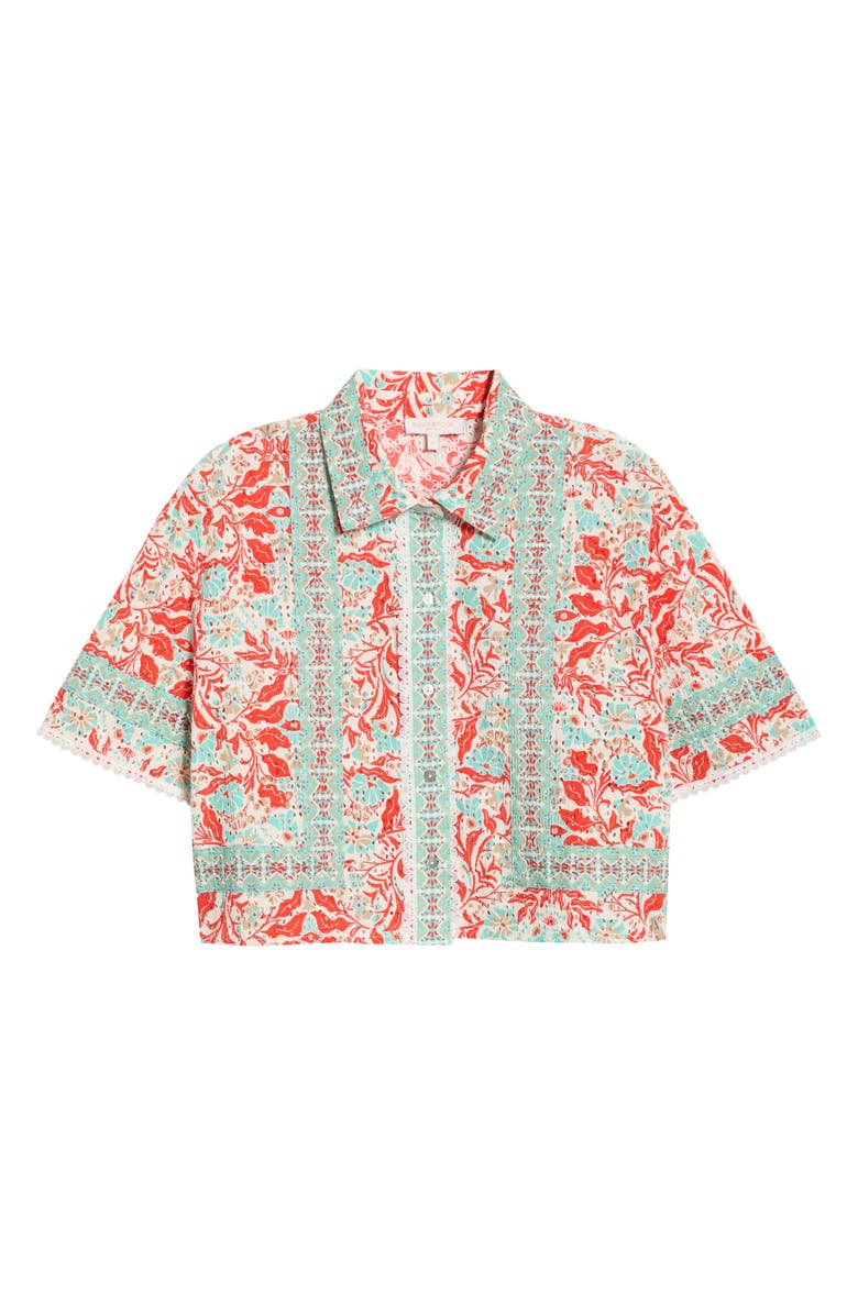 Ramy Brook Lorna Crop Cover-Up Shirt, Alternate, color, Flame Combo