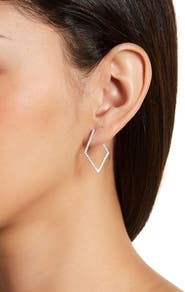 Adornia White Rhodium Plated Pavé Swarovski Crystal 29mm Geometric Hoop Earrings