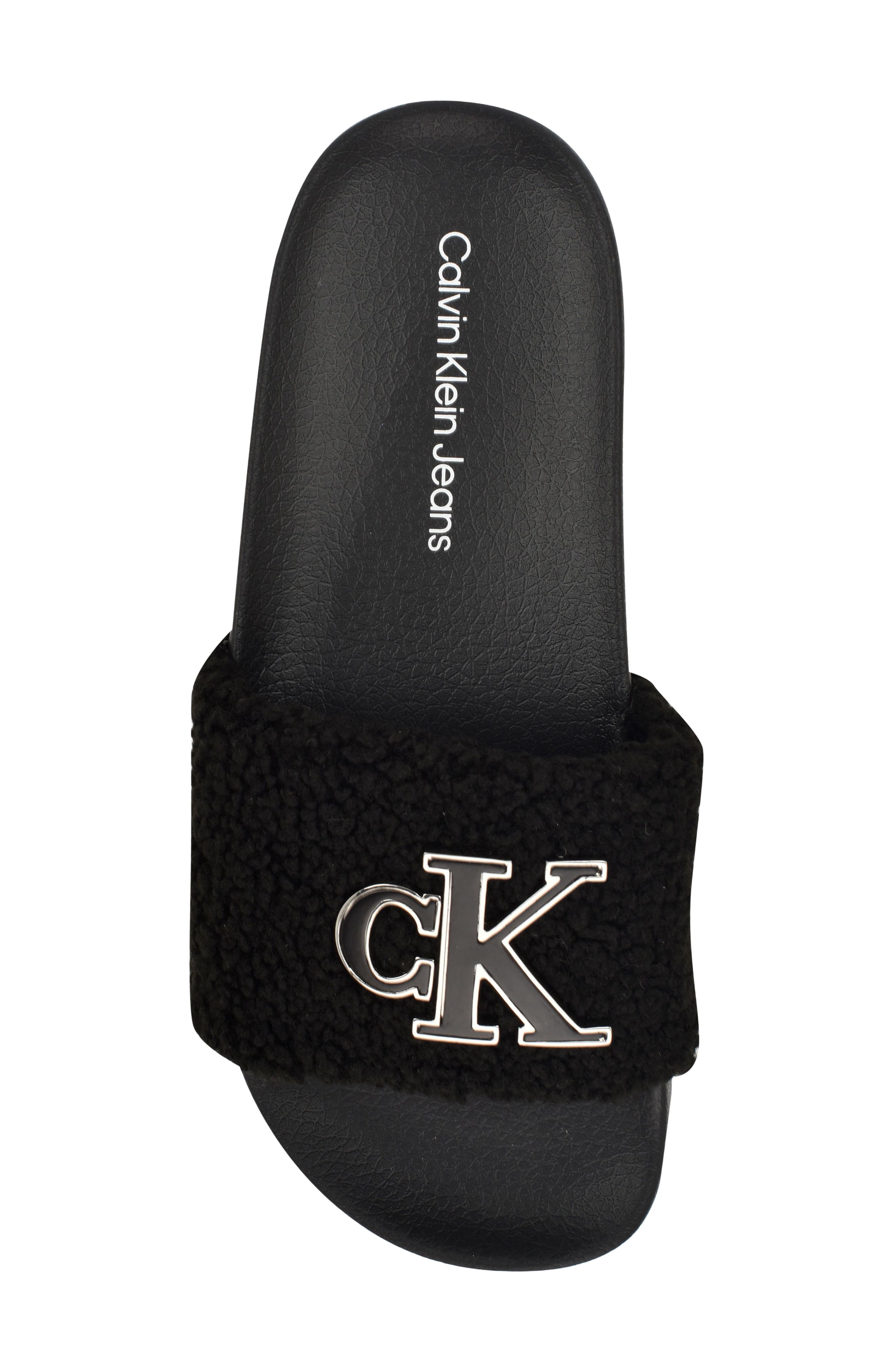 Ahva Faux Fur Slide Sandal, Alternate, color, BLACK