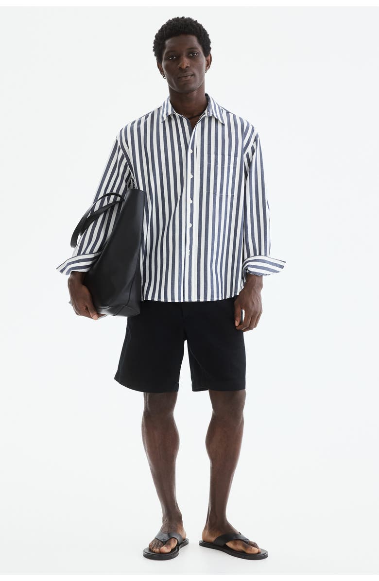 H&M Relaxed Fit Linen-blend Shorts, Alternate, color, Black