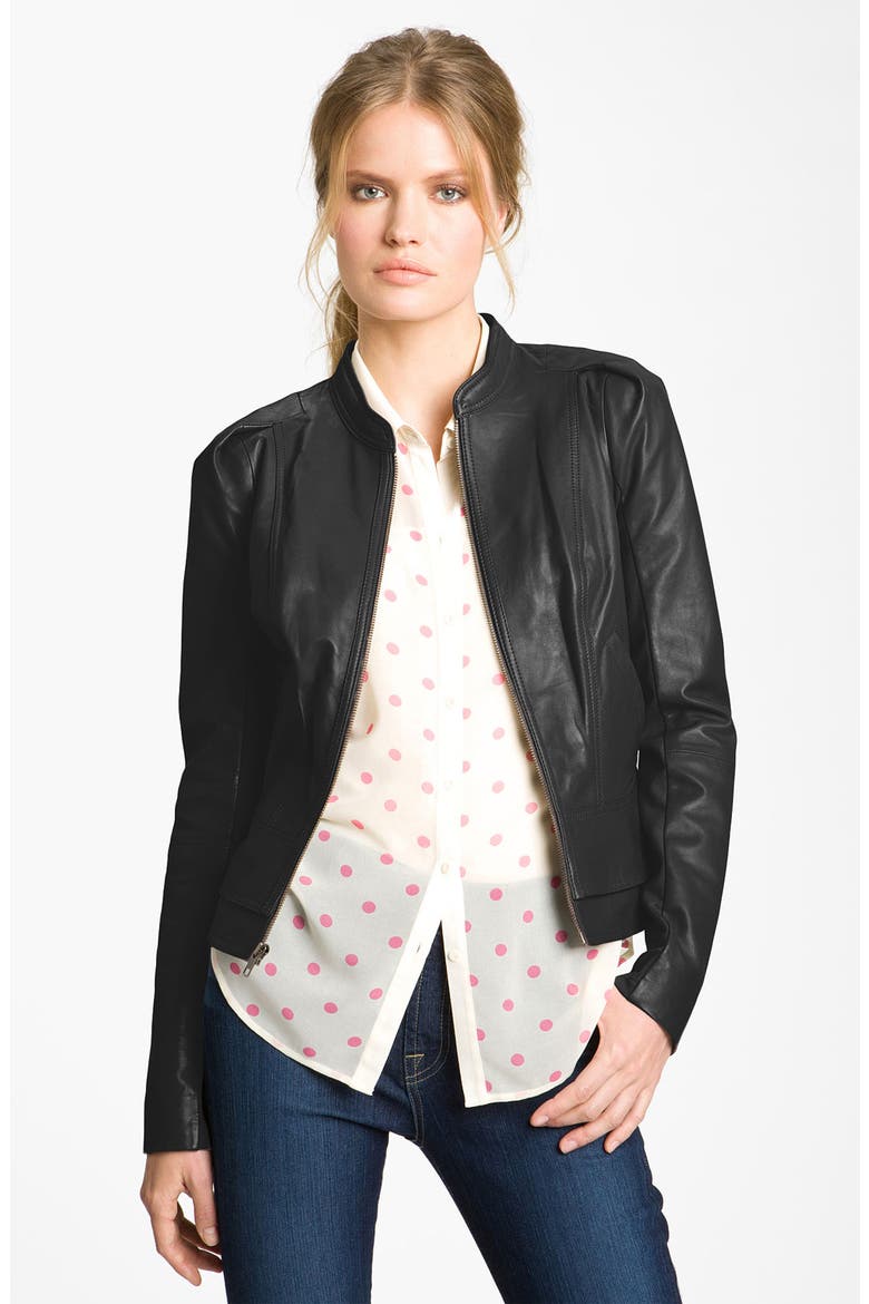 Hinge® Fitted Leather Jacket, Main, color, BLACK