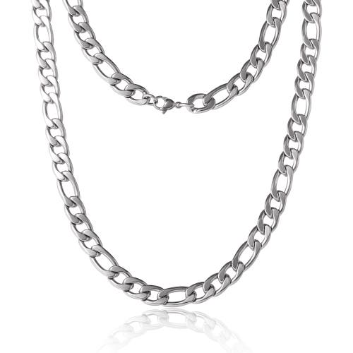 Lucky Brand Stainless Steel Figaro Chain & Bracelet Set