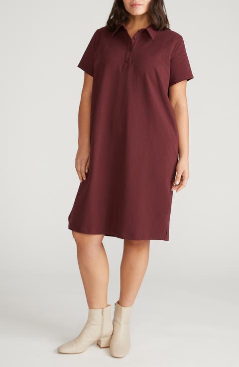 Varsity Short Sleeve French Terry Polo Dress (Plus)