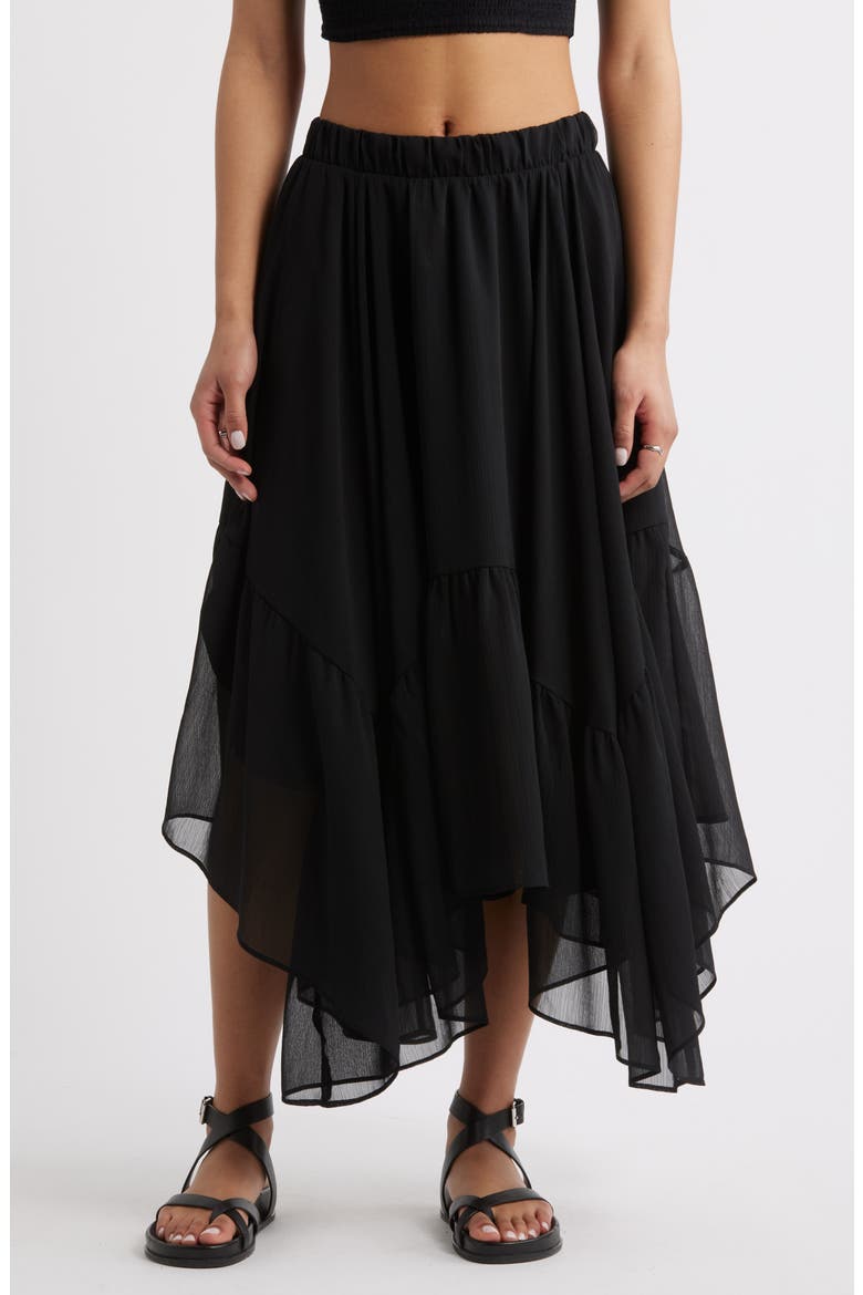 Boho Ruffle Trim Maxi Skirt, Main, color, BLACK