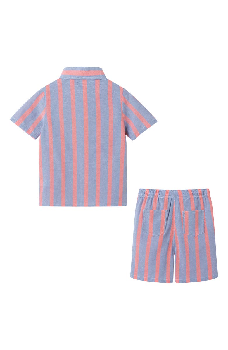 Andy & Evan Kids' Stripe Cotton Button-Up Shirt & Shorts Set, Alternate, color, Orange Stripe