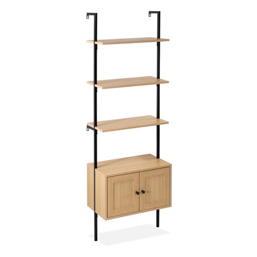 Happimess Tulare 72.05" Midcentury Industrial 4-shelf Wood Wall-mounted Open Ladder Bookcase With Ca In Light Oak/black