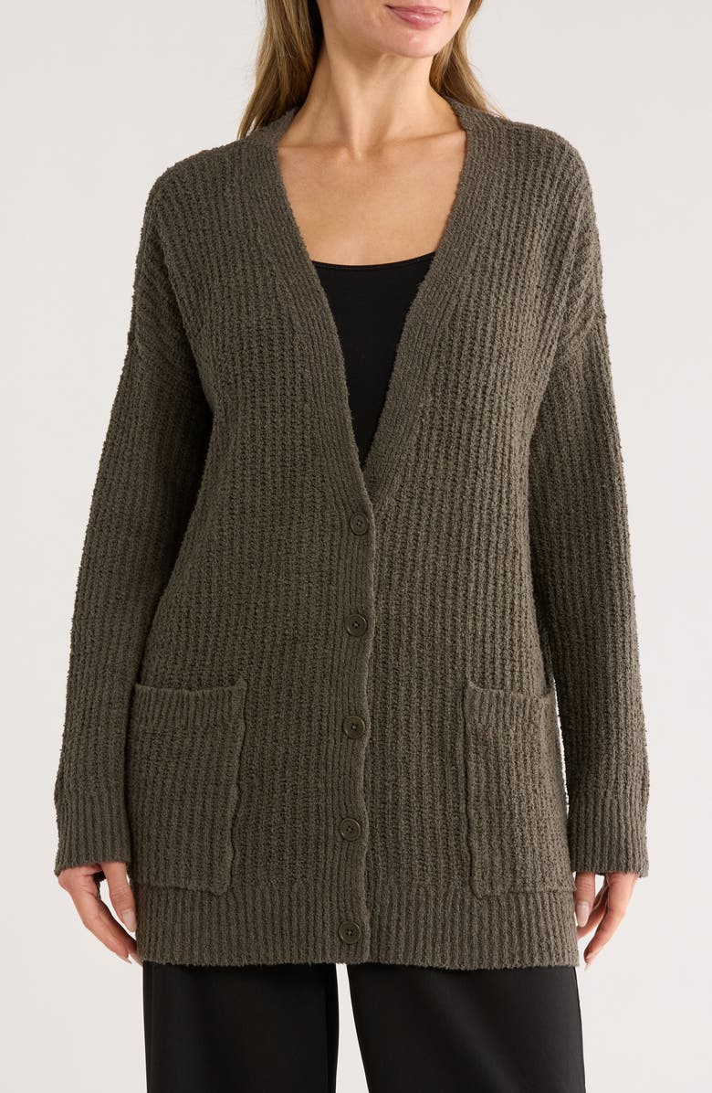 Eileen Fisher Ribbed Boyfriend Cardigan, Main, color, Grove