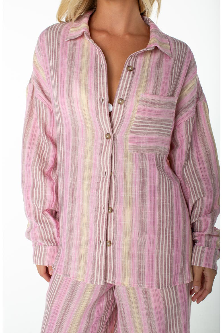 Lets Get Away Striped Cotton Button-Up Shirt, Alternate, color, FUCHSIA PINK