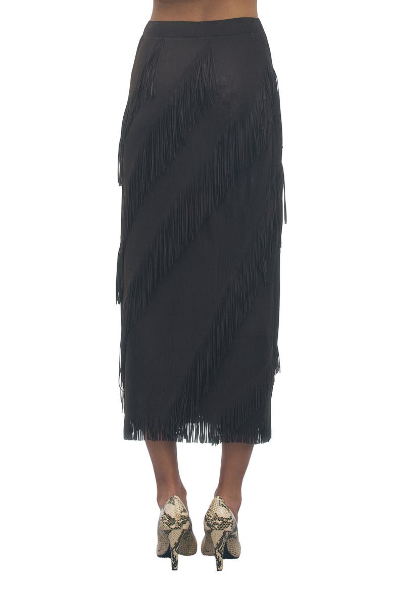 Kellie Fringed Midi Skirt, Alternate, color, BROWN