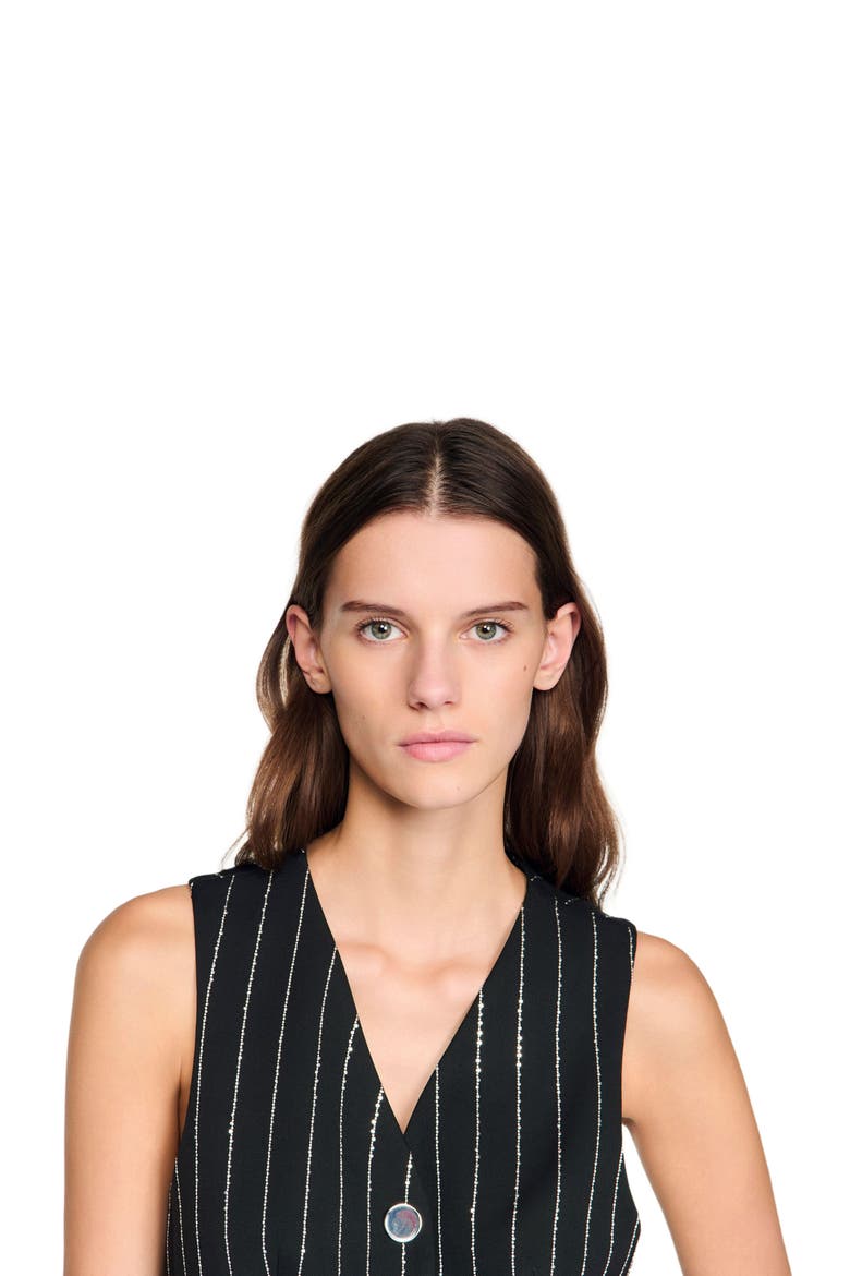 Sequinned striped vest, Alternate, color, Black / white