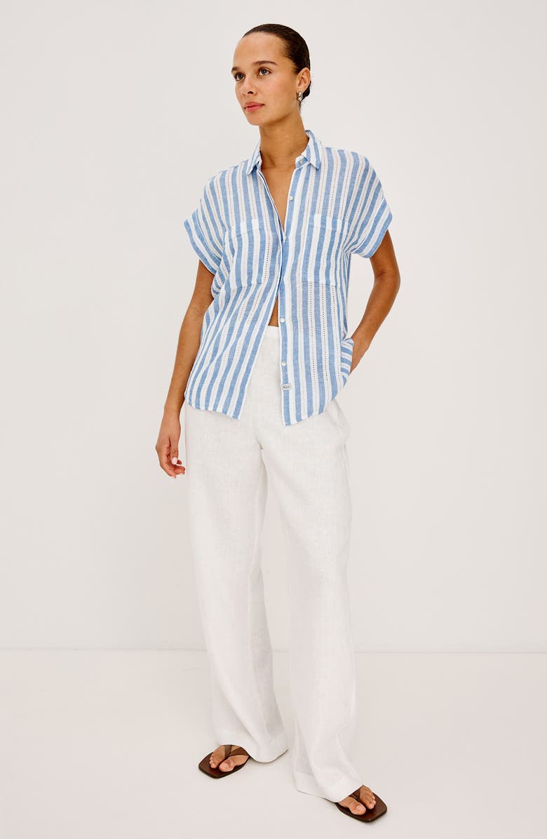 Rails Cito Stripe Short Sleeve Linen Blend Button-Up Shirt, Alternate, color, Atlantis Stripe