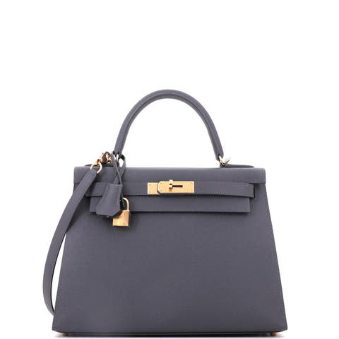 Kelly Handbag Grey Epsom with Permabrass Hardware 28