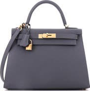 Pre-Owned Hermes Kelly Handbag Grey Epsom with Permabrass Hardware 28