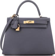 Pre-Owned Hermes Kelly Handbag Grey Epsom with Permabrass Hardware 28