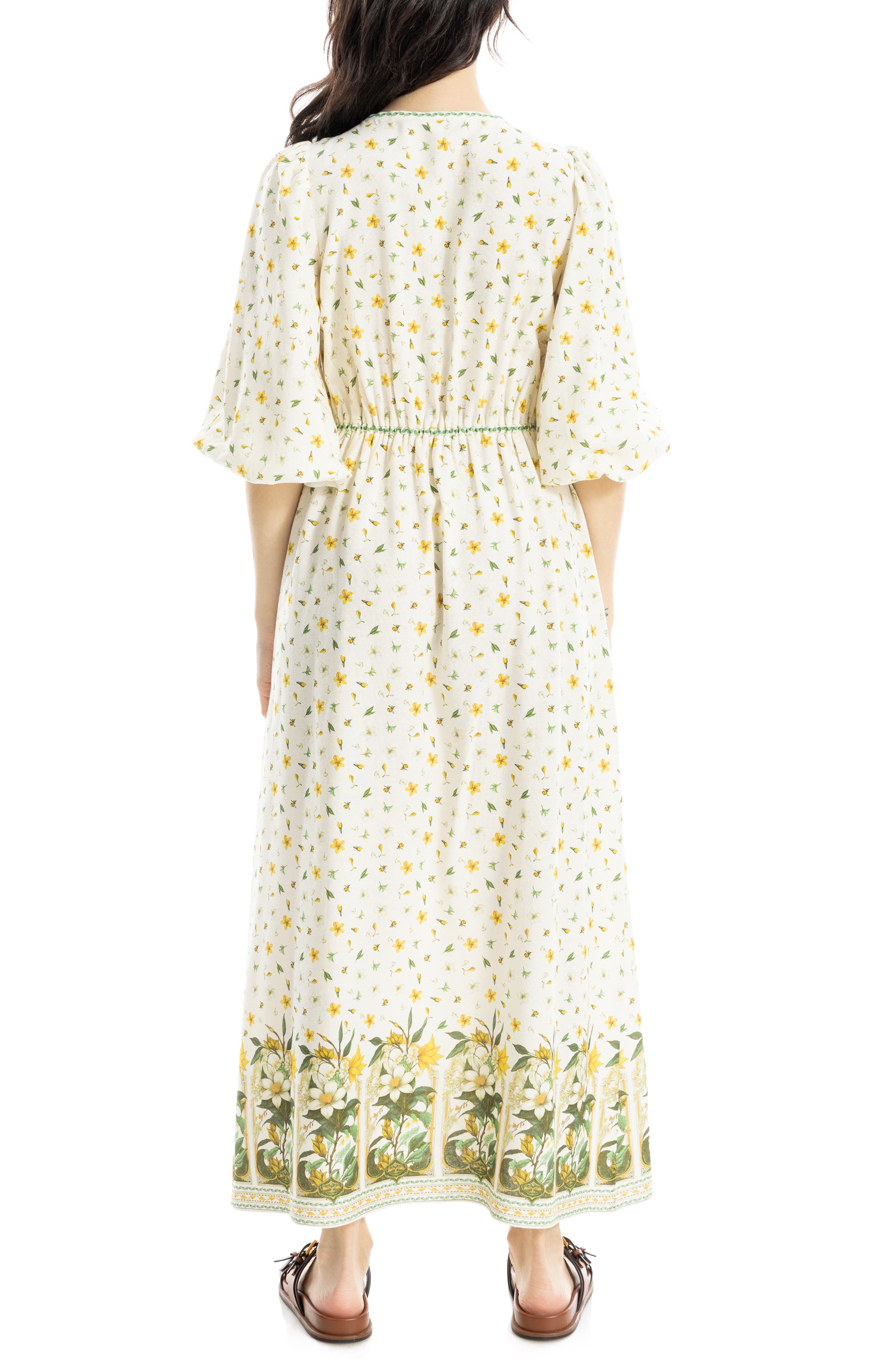 Puff Sleeve Plunge Neck Midi Dress - image 2