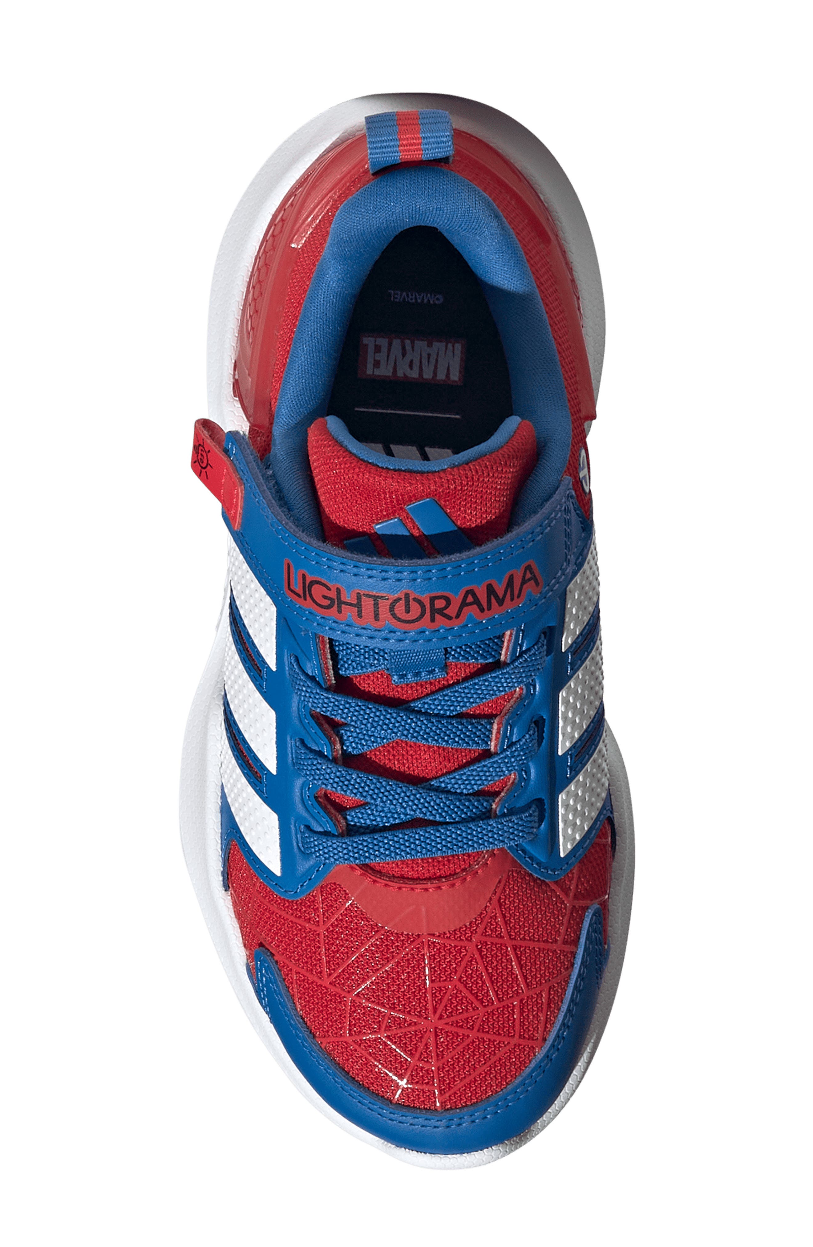 adidas x Marvel<sup>®</sup> Kids' Lightorama Spider-Man Light-Up Sneaker, Alternate, color, Scarlet/ White/ Bright Royal