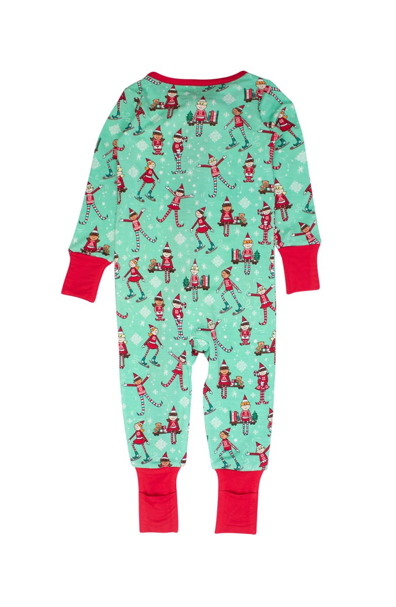 RuffleButts SoftSnooze Gender Incusive Holiday Convertible One Piece Pajamas, Alternate, color, Elf Buddies