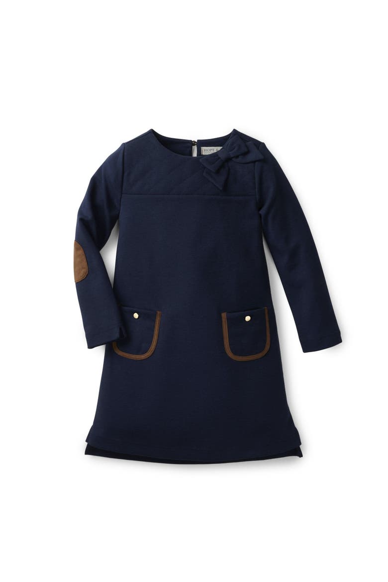 Baby Girls' Quilted Ponte Riding Dress, Infant, Main, color, Navy