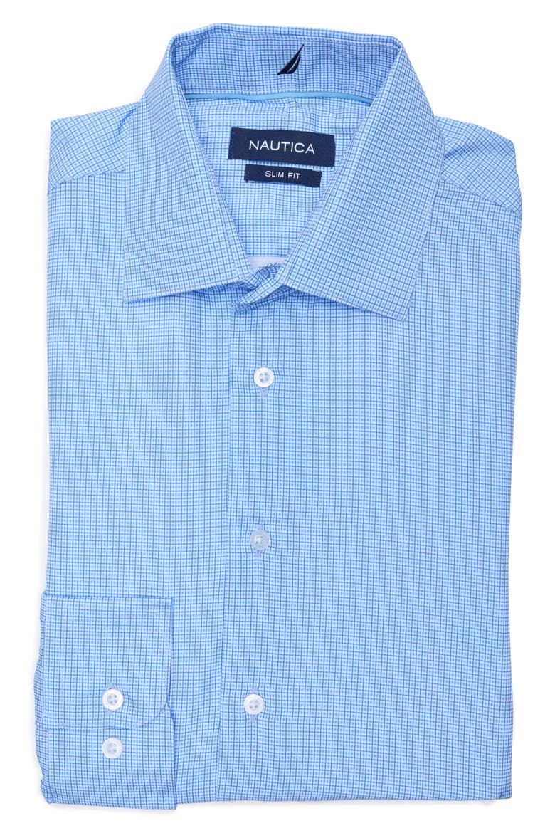 Slim Fit Geo Print Stretch Dress Shirt, Main, color, WHT,BLU,NAV