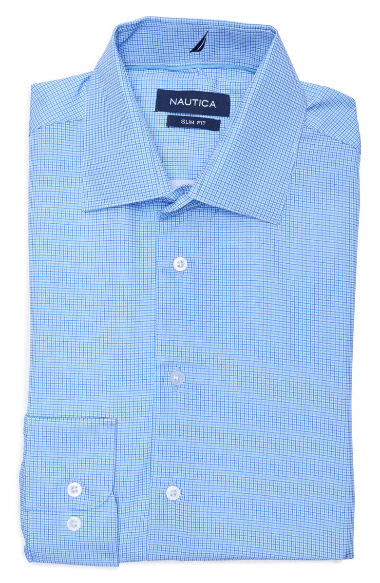 Nautica Slim Fit Geo Print Stretch Dress Shirt, Main, color, Wht,Blu,Nav