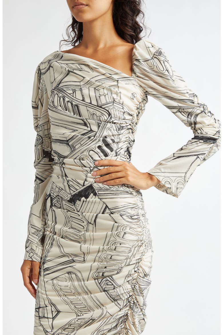 Staircase Print Long Sleeve Asymmetric Dress, Alternate, color, FINELINE STAIRCASE