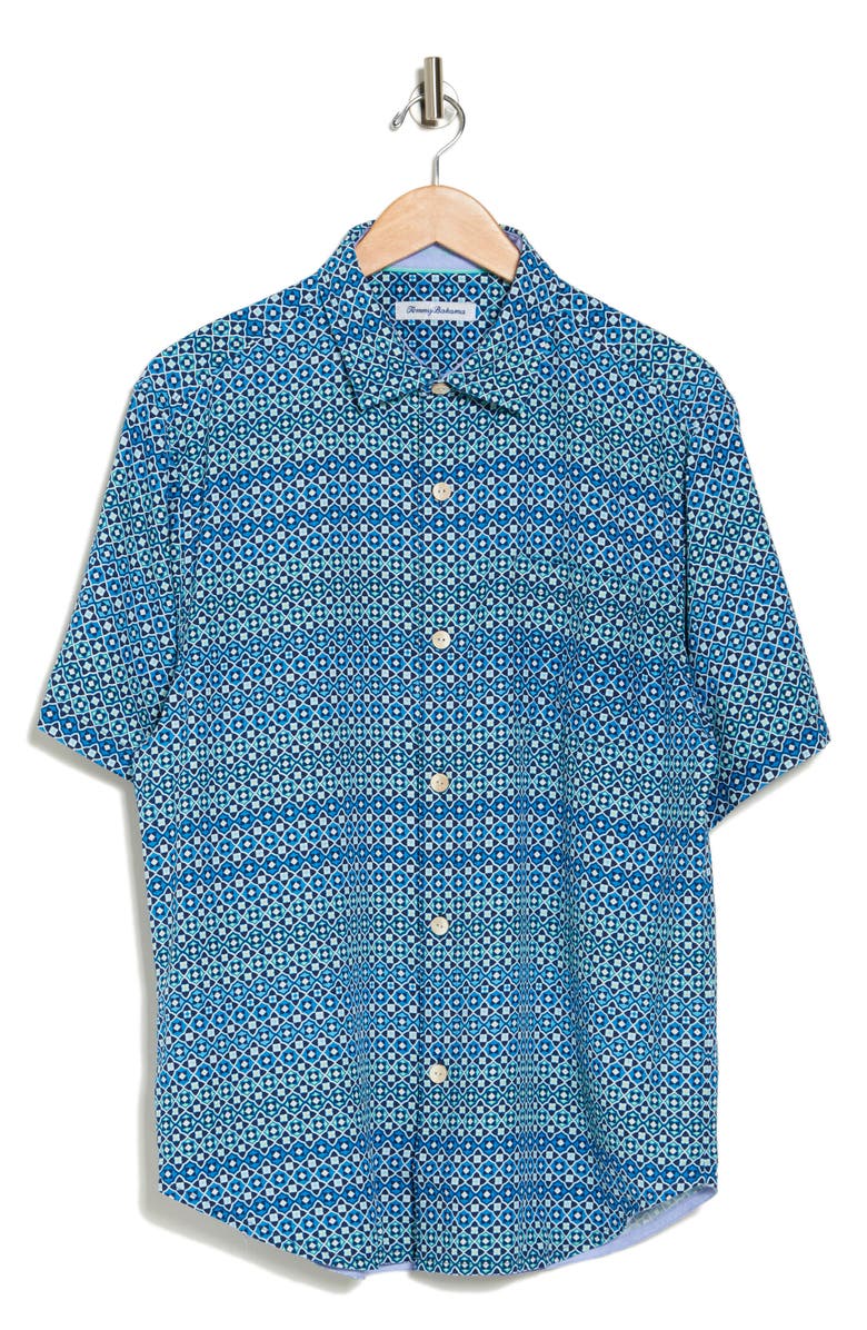 Tommy Bahama Bodega Dunes Tiles Short Sleeve Silk Button-Up Shirt, Alternate, color, 