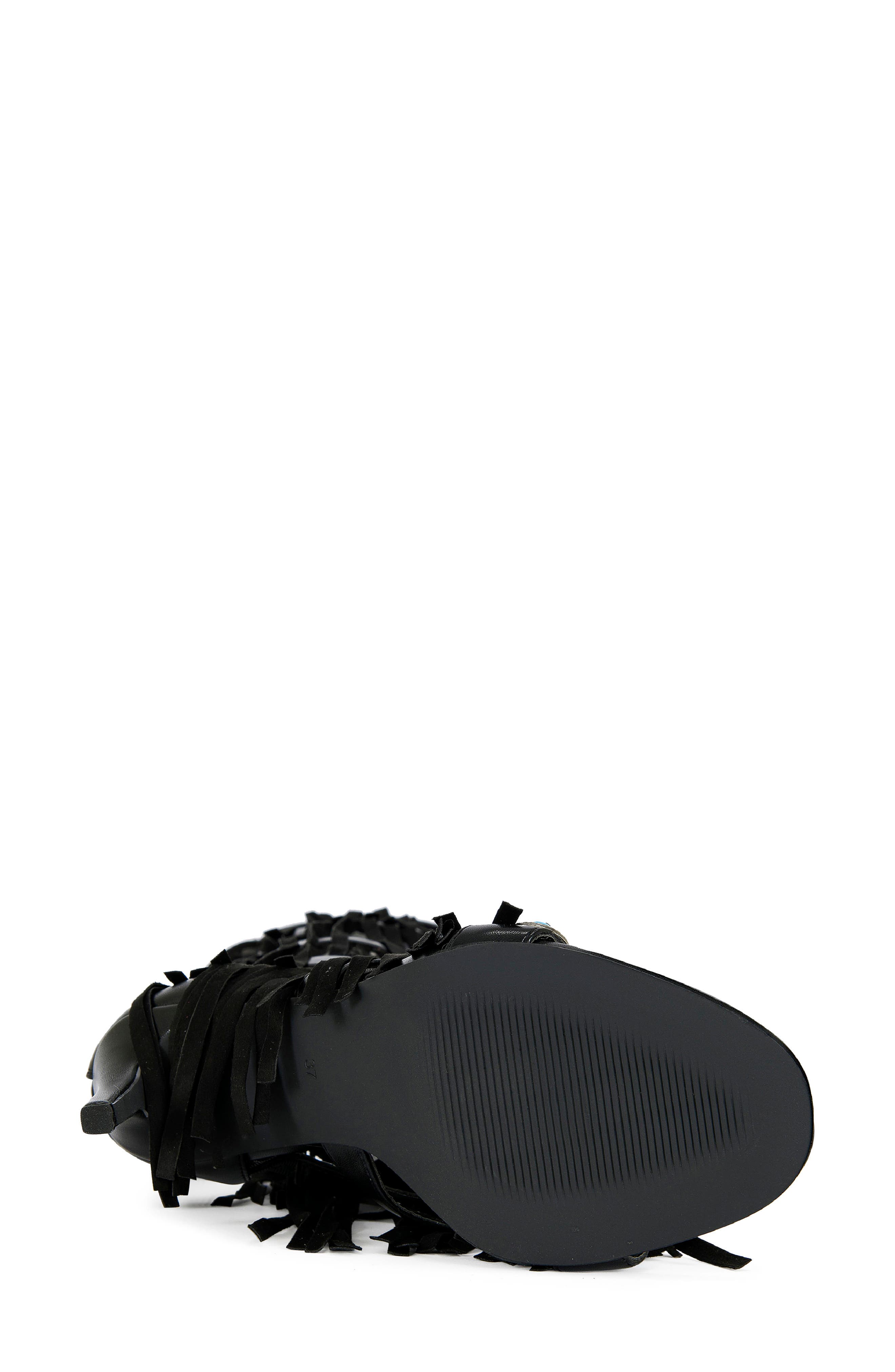 AZALEA WANG Amadeo Knee High Fringe Sandal, Alternate, color, Black