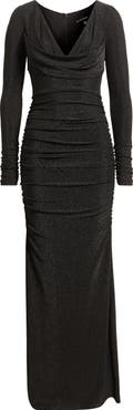 Black Halo Rafaela Long Sleeve Glitter Knit Gown